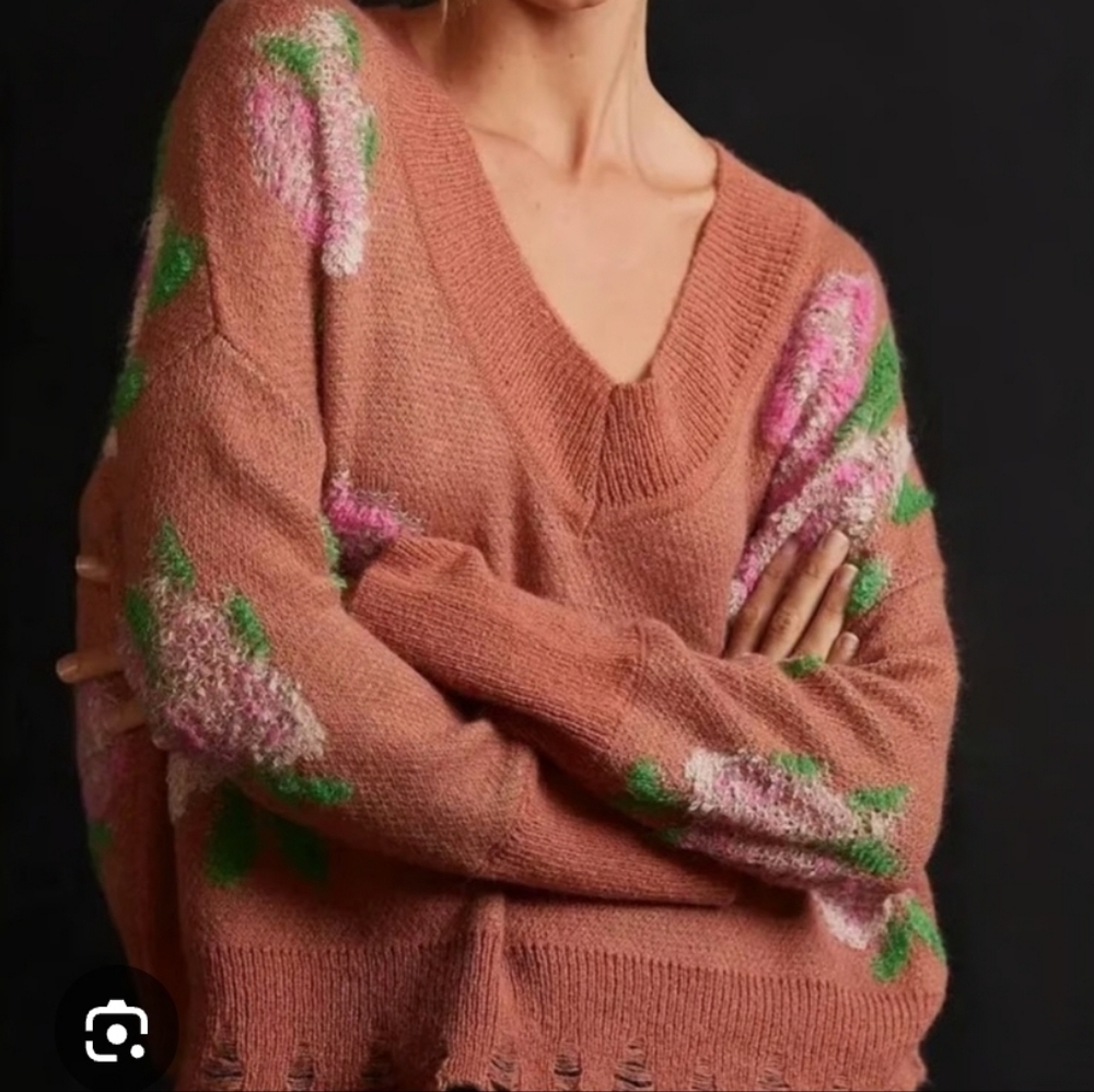 Anthropologie Pink and Green Knit Sweater